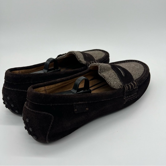Polo Ralph Lauren Brown Tan Wes II Suede-Tweed Slip On Driver Men's Size 10D - Picture 6 of 10